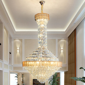 Grandi <span class=keywords><strong>lampadari</strong></span> a ciondolo in oro di cristallo grandi <span class=keywords><strong>lampadari</strong></span> <span class=keywords><strong>moderni</strong></span> di lusso per casa grande Foyer grande Hotel lampadario di cristallo per soffitti molto alti - Product Image 4