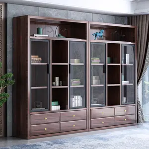 Meubles de salon de bureau en noyer de style chinois armoire de rangement de fichiers en bois taille bibliothèque en bois massif personnalisée avec tiroirs