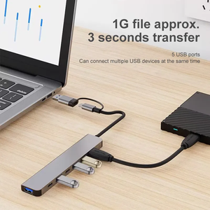 อะแดปเตอร์ USB-C 7-in-1 พอร์ต USB 3.0 วัสดุอลูมิเนียม พร้อมตัวแยกพอร์ต Type-C สำหรับแล็ปท็อป ฮับขยายพอร์ต USB ความเร็ว 5Gbps รองรับ Type-C+USB-A - Product Image 3