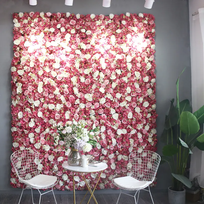 G01-385結婚式のステージの背景布の装飾3D安い白赤ピンクシルク<span class=keywords><strong>人工アジサイバラ</strong></span>の花の壁の背景