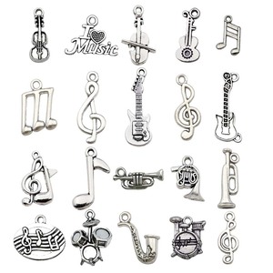 Antique Silver Alloy Musical Instrument Pendants Mixed Shapes For Bracelet Making DIY Jewelry Accessories Zinc Alloy Plating - Product Image 5