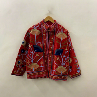 Blouson long en velours Suzani brodé à la main, motif floral, réversible, style bohème ethnique, pour l'hiver, vente en gros