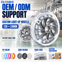 Roue avant de trottinette enfant OEM 120 mm avec 3 lumières LED blanches, roues de remplacement en PU, roulement ABEC-9, lumineuses, logo et couleur personnalisables
