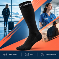 Chaussettes de compression noires avec logo, support du mollet à compression graduée, bordure large, pointe plate, avec tableau de mesure, vérifiées pour le travail