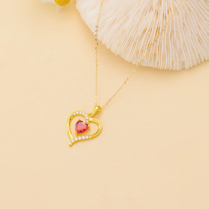 Collar con colgante de corazón de oro de 14 quilates personalizado de fábrica para mujer, collar con colgante de corazón de oro de 14 quilates con piedra de nacimiento, regalos para cumpleaños y Día de la Madre - Product Image 2