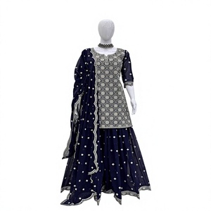 Designer Indian Pakistani Style Long Sleeve Silk Salwar Kameez Women's Fancy Embossed Print Party Wear Modern - Product Image 1
