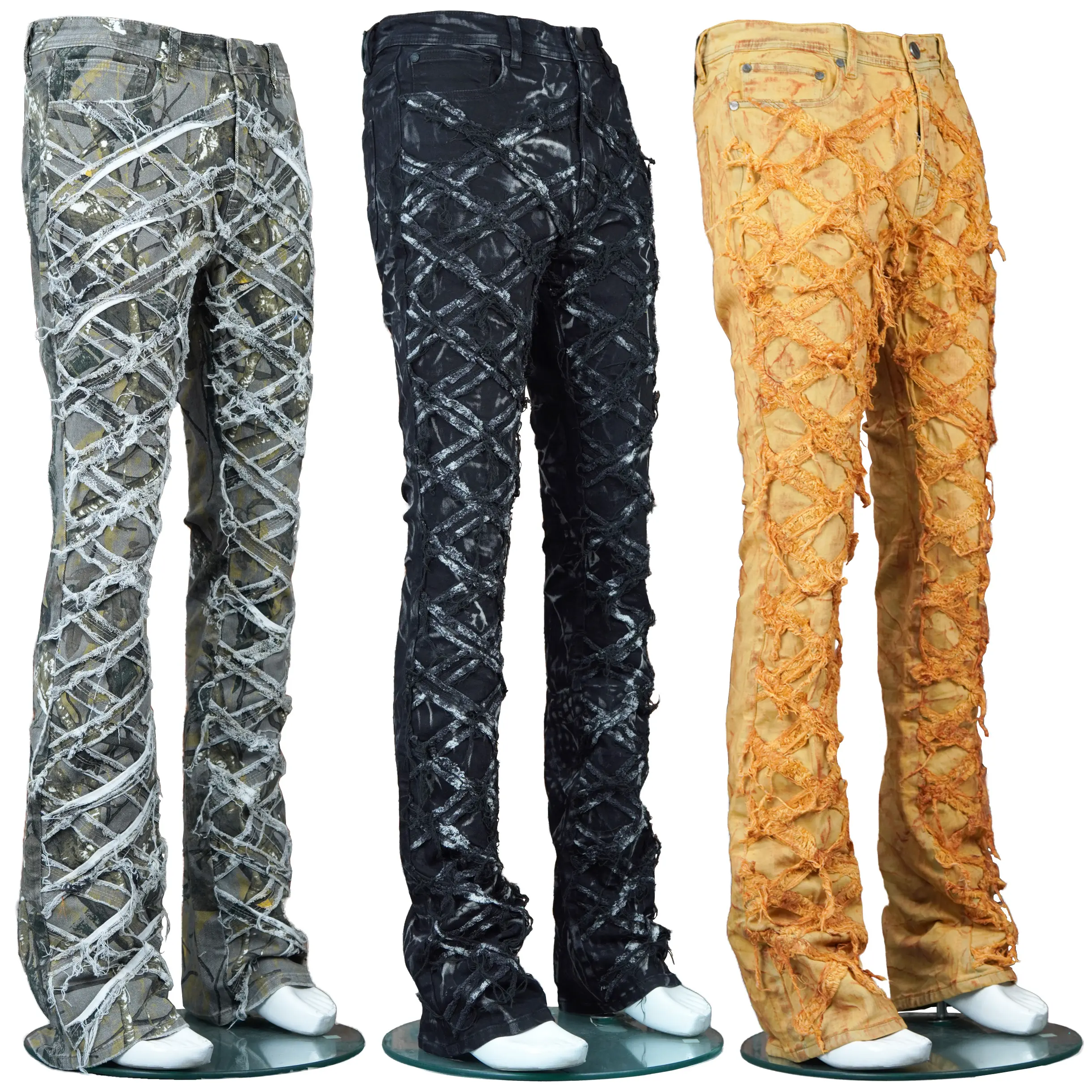 מכנסי גברים בעיצוב חדש באיכות הגבוהה ביותר, ג'ינס קז'ואל עם רגליים ישרות מוערמות באיכות הייצוא הגבוהה ביותר
