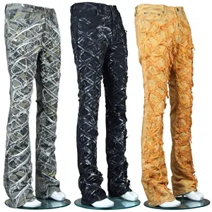 Pantalones de hombre de nuevo diseño de la más alta calidad, pantalones vaqueros informales de pierna recta apilados de la más alta calidad de exportación