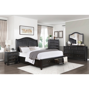 Traditional 3 <b>Drawer</b> Nightstand Charcoal Brown Finish Antique Handles Classic Bedside Table Storage <b>Drawers</b> - Product Image 5