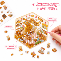 Autocollants personnalisés 3D pour scènes de chambre miniatures, kit d'autocollants PET DIY Kawaii pour chambre, boulangerie et boutique de maison de poupée