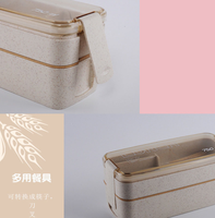 Boîte à lunch en paille de blé biodégradable à double compartiment, compatible micro-ondes, avec couverts