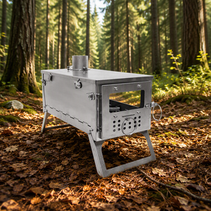 Stufa a Legna Pieghevole in Lega di Titanio, Riscaldatore da Campeggio Rimovibile con Vetro Multiplo e Canna Fumaria, Fornello Portatile per Picnic - Product Image 5