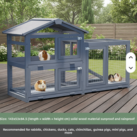 Nichoir extérieur en bois gris écologique avec rampe pour lapins, chats et cochons d'Inde, idéal pour l'été