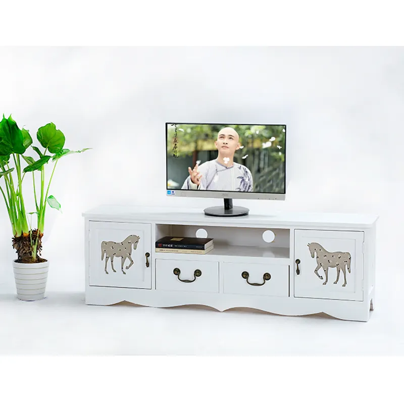 Meuble TV simple et moderne en bois massif, chambre à coucher, style tiroir, avec porte, salon, taille basse et petite