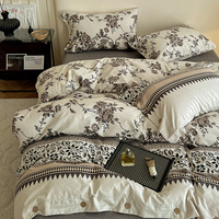 Ensemble de literie personnalisé en gros Modèle de bouton en lin vintage Ensemble de housse de couette en drap de lit quatre pièces original