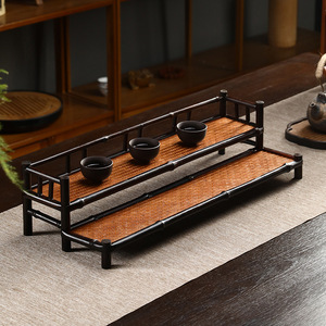 Bamboo Display <b>Shelves</b> Two Layer L Size Rustic Chinese Style <b>Kitchen</b> Storage <b>Shelf</b> - Product Image 3