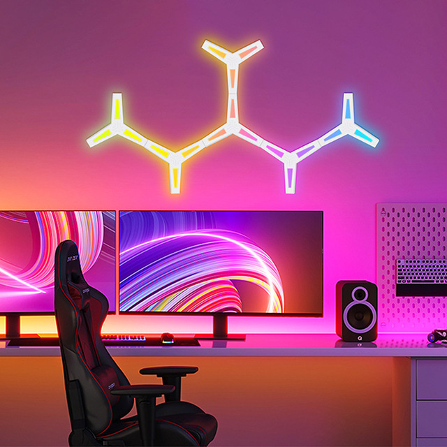 Smart RGBIC Hexagon LED Lights DIY Modular Quantum Wall Panel Music Sync Atmosphere Light for Gaming Room Bedroom Living Decor