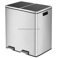 Bac de recyclage en acier inoxydable 2x30l poubelle à pédale 60l poubelle en métal système de séparation des déchets poubelle pour la cuisine