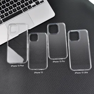 Coque rigide transparente en TPU pour iPhone 15, étui antichoc transparent pour téléphone portable, vente en gros