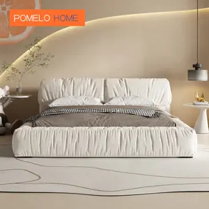 Pomelohome框架国王现代套装女孩弹簧钢卧室男孩白色布艺床