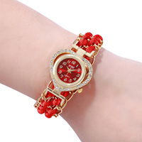 Montre-bracelet à quartz pour femme, forme cœur, avec lunette incrustée, cadran, bracelet en corde tressée et chaîne en métal doré, tendance
