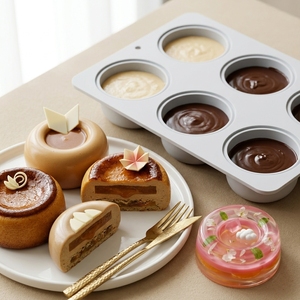 Molde de Silicona Redondo para Pastel de 6 Cavidades, LFGB 100% Grado Alimenticio, Platino Antiadherente, Libre de BPA, para Hacer Pasteles de Mousse - Product Image 1