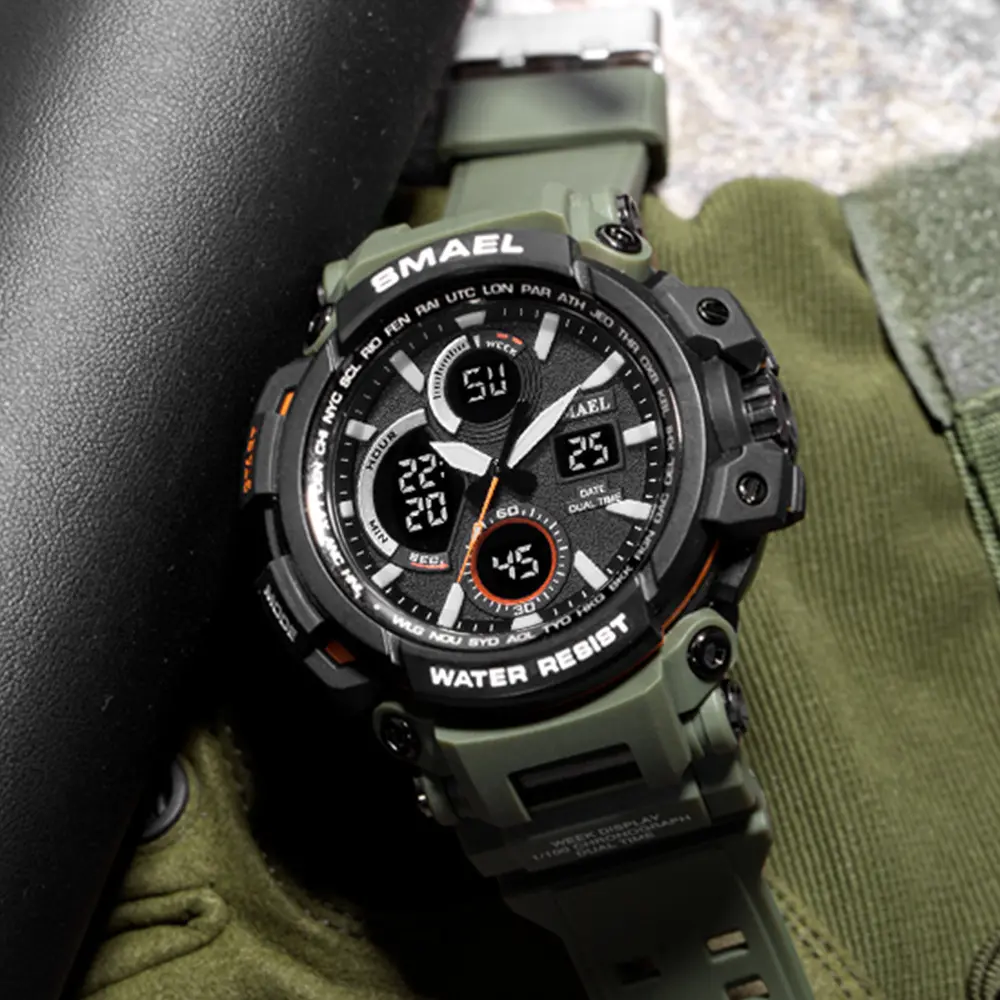 Luxe Merk Mode Mannen Horloges Camouflage Dual Quartz Digitale Klok Sport Waterdicht Horloge