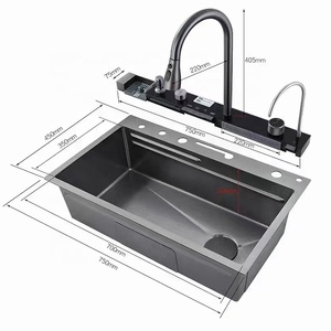 Multifunctional Double Bowl <strong>Kitchen</strong> Sink Large Size Scratch-Resistant LED Digital Display Waterfall Cupware Cleaning Rack <strong>Apron</strong> - Product Image 6