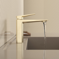 Robinet de lavabo à poignée unique en or brossé, eau chaude et froide, lavabo de salle de bain avec noyau de valve en céramique, matériau en laiton