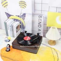 BT retro gramophone, lecteur de disque à dents bleues, lecteur de disque vinyle avec couvercle anti-poussière, bon plateau tournant en bois