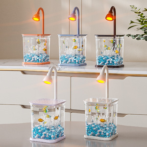 Pecera Cuadrada Popular en Internet, Pecera Decorativa Creativa Pequeña para el Hogar, Lámpara Nocturna Luminosa con Medusas - Product Image 4