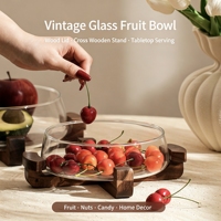 Bol à fruits en verre et bois d'acacia rétro de luxe, pot à noix, bonbonnière, plateau à fruits, plateau à collations, motif uni, plateau de rangement pour capsules de café