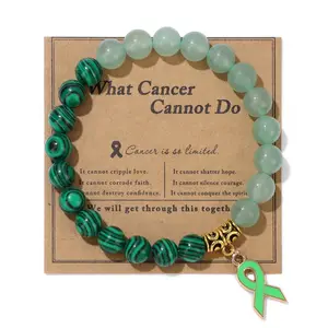 Hot Selling Cancer Icon Enamel Ribbon Charm Natural Stone Beads Elastic Health Encouragement Bracelet for Men and Women