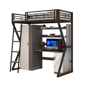 Top Bunk Bed With Desk Underneath School Furniture Dormitory Student Bunk Bed Single Size With Drawer And Wardrobe
