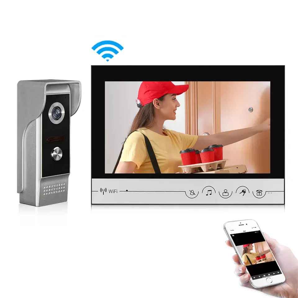 Chuông Cửa WiFi 9 Inch Hệ Thống Liên Lạc Nội Bộ Video Cửa Video 4 Dây Cho Căn Hộ Biệt Thự Gia Đình
