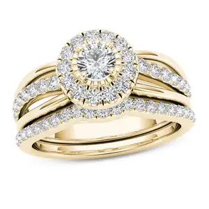 Hoyon Wedding Engagement Rings18K White Gold Plated Halo Eternity Promise Bridal Rings Set