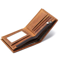 Portefeuille homme en cuir véritable à double pli, très vendu, avec poche à monnaie zippée, fenêtre pour carte d'identité et plusieurs emplacements pour cartes