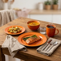 Lot de 16 pièces de vaisselle en grès orange pour le contrôle des portions saines, assiettes, bols et tasses, pour la préparation de repas équilibrés