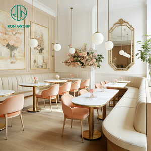 Elegante Mesa Redonda de Mármol Estilo Francés, Asientos de Cuero, Muebles para Cafetería y <span class=keywords><strong>Restaurante</strong></span>, Silla y Sofá para Cafetería - Product Image 5