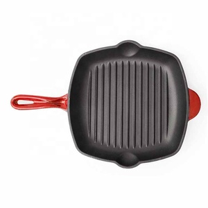 Gang Đúc Tráng Men Bao Phủ Vuông Grill Pan <span class=keywords><strong>Griddle</strong></span> Với Dầu Cống Outlet Men Double-Side Grill Pan Nấu Nướng Vỉ Nướng - Product Image 4