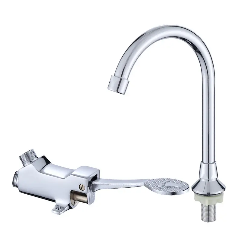 Brass Valve Pedal Operated Faucet Tap Flush Foot Control Faucet with Spout for bathroom basin kitchen sink