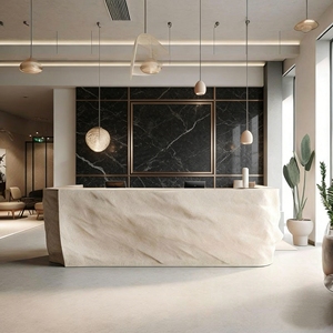 Mostrador de Recepción CR011 con Efecto de Onda Estratificada, Diseño Orgánico para Cafetería, Galería de Arte, Acabado en Piedra - Product Image 6