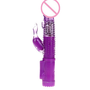 Giocattoli del sesso dello stimolatore del clitoride vaginale delle donne del vibratore del pene del Dildo di plastica del vibratore del coniglio della gelatina viola a batteria per le donne - Product Image 2
