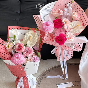 Flores de Papel con Forma de Corazón, Embalaje de Flores Frescas, Estilo Hueco, Elegante Ramo de Papel, Papel de Envoltura de Malla - Product Image 3