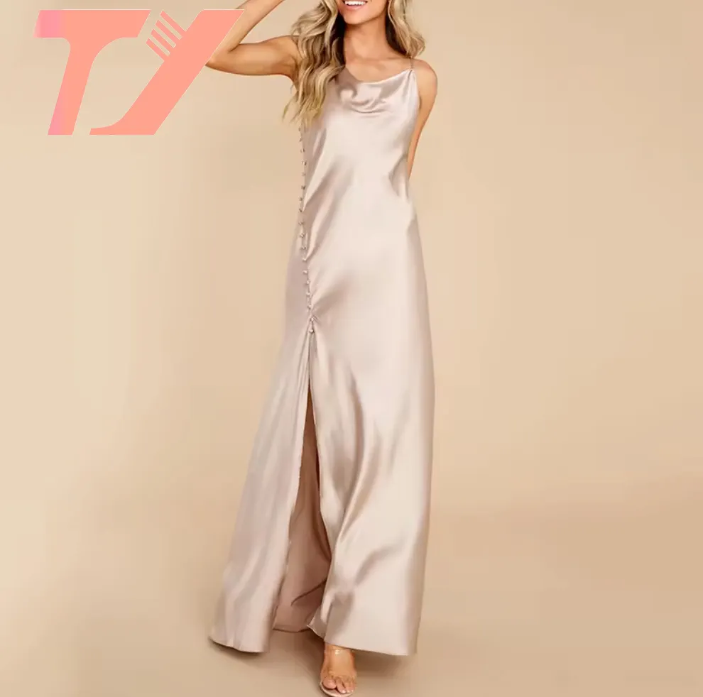 TUOYI diseñador de moda elegante vestido de noche de las mujeres de fiesta de verano Maxi personalizado de alta calidad Vestido de satén