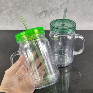 USA Kho 20Oz Acrylic Snowglobe Pre-Khoan Mason Jar Rõ Ràng Soda Có Thể Đôi Tường Tuyết Globe Cốc Với Màu Có Nắp Đậy Và Rơm - Product Image 4