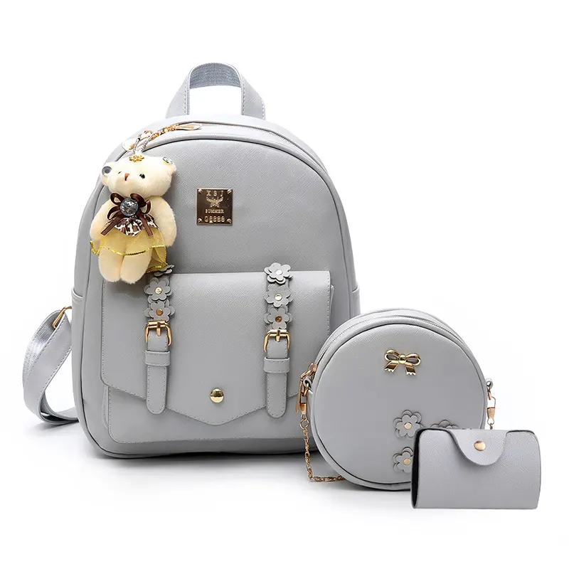 Customized Logo PU Leather Backpack Metal Lock Mini Purse School Bags High Quality 3 Set Bags For Women