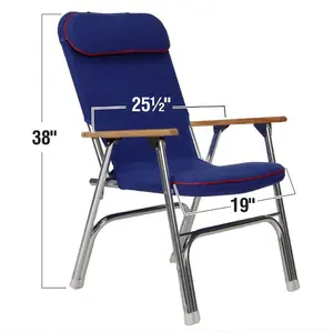 Xiamen Sunshine Marine Hardware Supplier Navy Canvas Folding Chair Blue Padded Stainless Steel Folding Chair For Boat Yacht Ship
