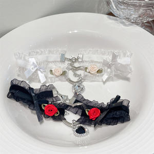 הסיטונאי נשים הלוליטה חתול ראש choker תחרה שרשרת תכשיטים bowknot רנסטון לב מטודנט צ 'וקר שרשרת צווארון - Product Image 5