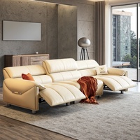 Sofá Cama Seccional Modular Eléctrico de Lujo Moderno Convertible Reclinable de 3 Plazas en Piel Genuina de Alta Gama para Sala de Hotel o Villa